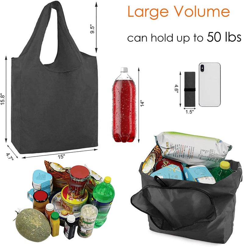 BeeGreen 10 Pack Black Reusable Grocery Bags with Storage Pouch Reusable Shopping Bags Bulk with Elastic Band 50LBS X-Large-Foldable-Washable-Heavy Duty-Waterproof Grocery Tote Bags - Image 2